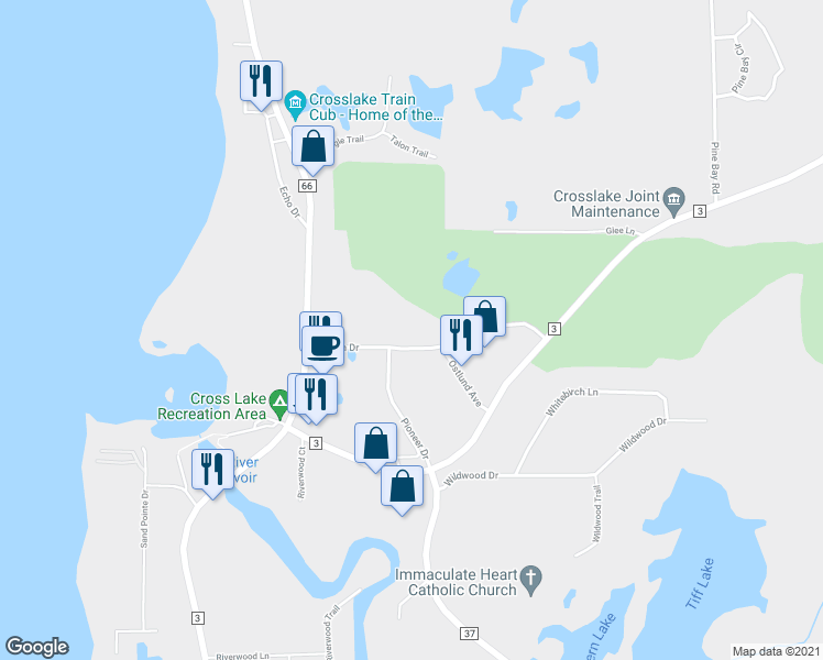 map of restaurants, bars, coffee shops, grocery stores, and more near 14150 Swann Drive in Crosslake