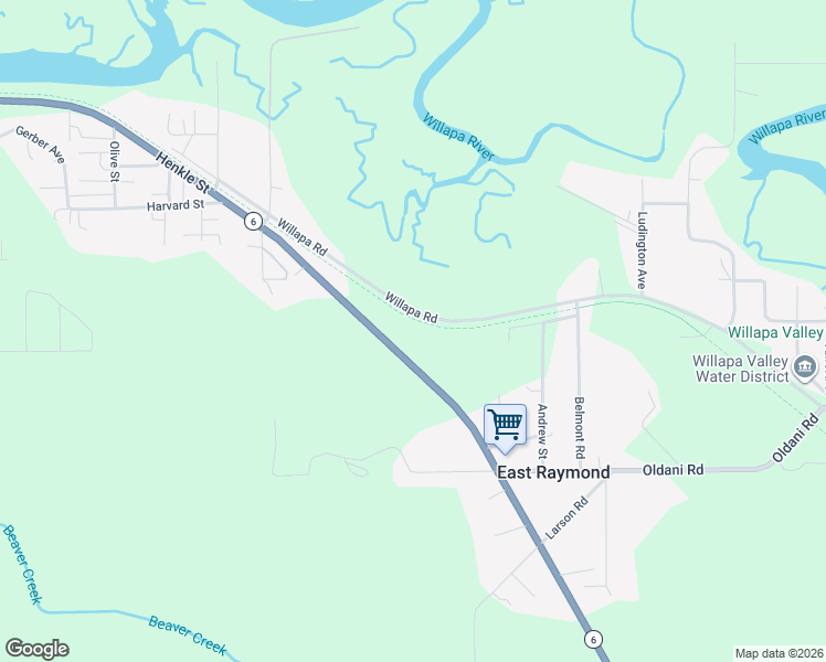 map of restaurants, bars, coffee shops, grocery stores, and more near 3003 Willapa Road in Raymond