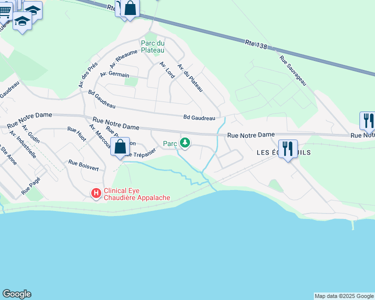 map of restaurants, bars, coffee shops, grocery stores, and more near 826 Rue Savard in Donnacona