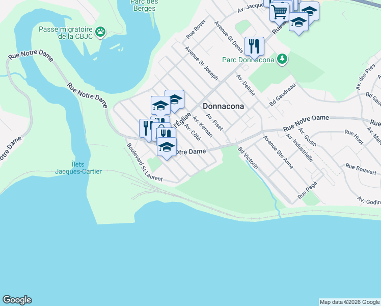 map of restaurants, bars, coffee shops, grocery stores, and more near 267 Rue Notre Dame in Donnacona