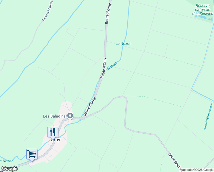 map of restaurants, bars, coffee shops, grocery stores, and more near in Orny