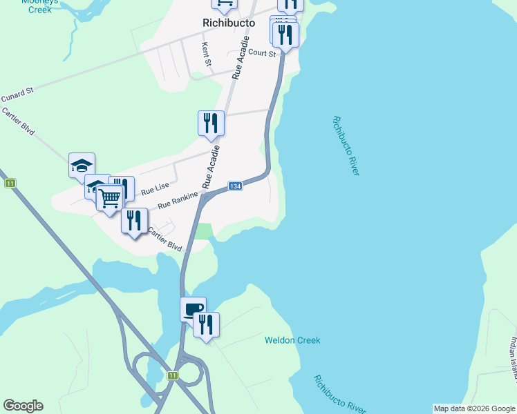 map of restaurants, bars, coffee shops, grocery stores, and more near 22 Rue Beau Rivage in Richibouctou