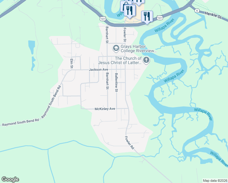 map of restaurants, bars, coffee shops, grocery stores, and more near 942 Ballentine Street in Raymond