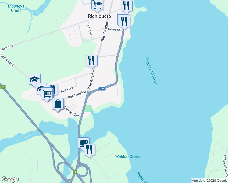 map of restaurants, bars, coffee shops, grocery stores, and more near 22 Rue Beau Rivage in Richibouctou