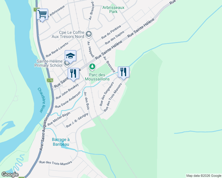map of restaurants, bars, coffee shops, grocery stores, and more near 29 Rue des Seigneurs in Lévis