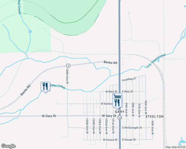 map of restaurants, bars, coffee shops, grocery stores, and more near 1598 101st Avenue West in Duluth