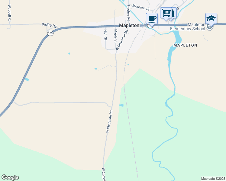 map of restaurants, bars, coffee shops, grocery stores, and more near 3097 West Chapman Road in Mapleton