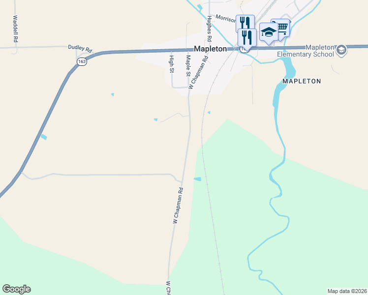 map of restaurants, bars, coffee shops, grocery stores, and more near 3097 West Chapman Road in Mapleton