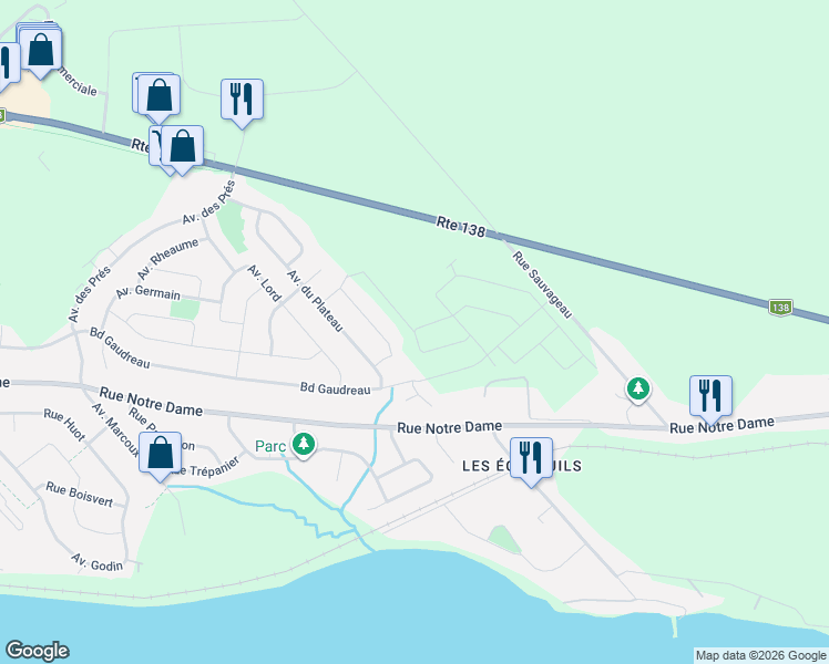 map of restaurants, bars, coffee shops, grocery stores, and more near 1479 Avenue Lambert in Donnacona