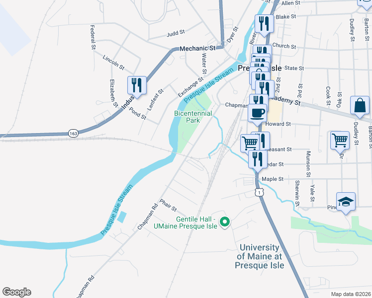 map of restaurants, bars, coffee shops, grocery stores, and more near 73 Chapman Road in Presque Isle