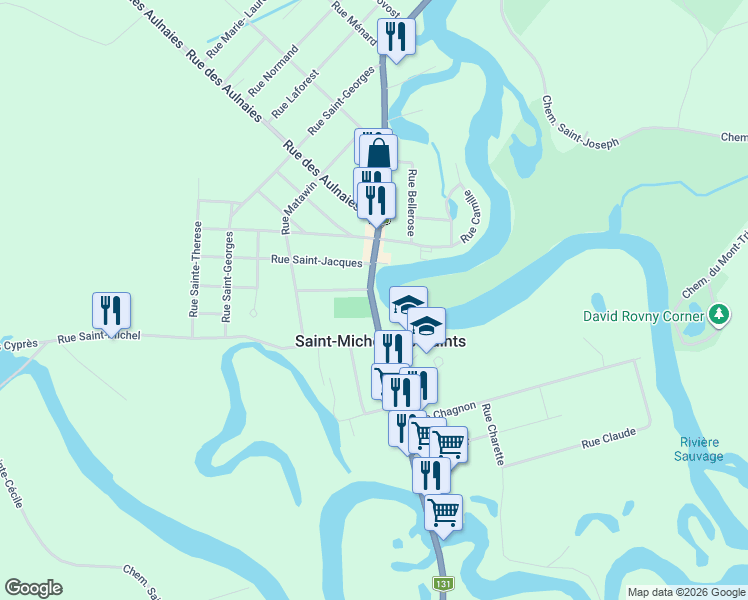 map of restaurants, bars, coffee shops, grocery stores, and more near 450 Rue Brassard in Saint-Damien