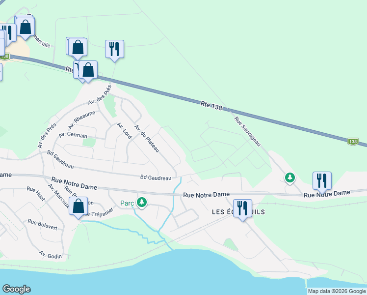 map of restaurants, bars, coffee shops, grocery stores, and more near 1224 Avenue Lambert in Donnacona