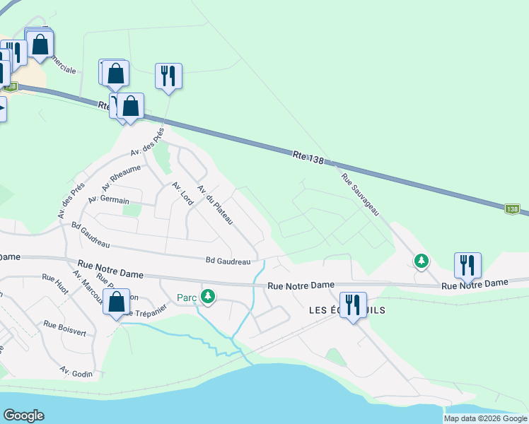map of restaurants, bars, coffee shops, grocery stores, and more near 1236 Avenue Lambert in Donnacona