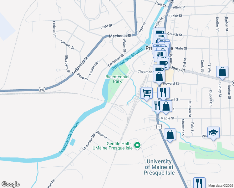 map of restaurants, bars, coffee shops, grocery stores, and more near 73 Chapman Road in Presque Isle