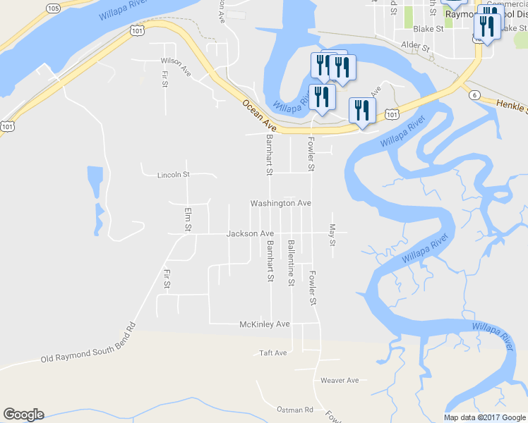 map of restaurants, bars, coffee shops, grocery stores, and more near 708 Barnhart Street in Raymond