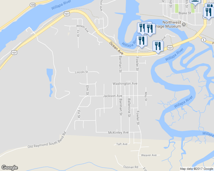 map of restaurants, bars, coffee shops, grocery stores, and more near 711 Peters Street in Raymond