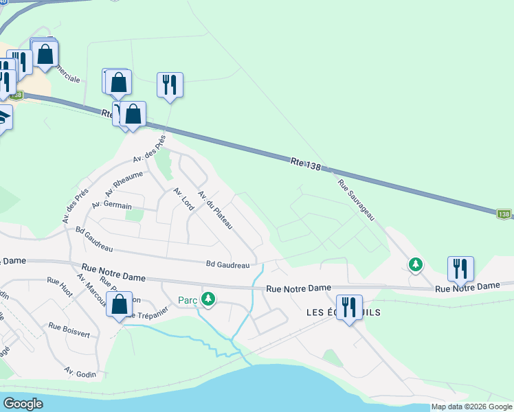 map of restaurants, bars, coffee shops, grocery stores, and more near 1521 Rue Lefebvre in Donnacona