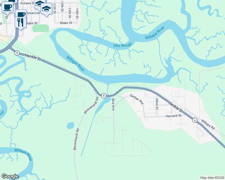map of restaurants, bars, coffee shops, grocery stores, and more near 1632 Henkle Street in Raymond