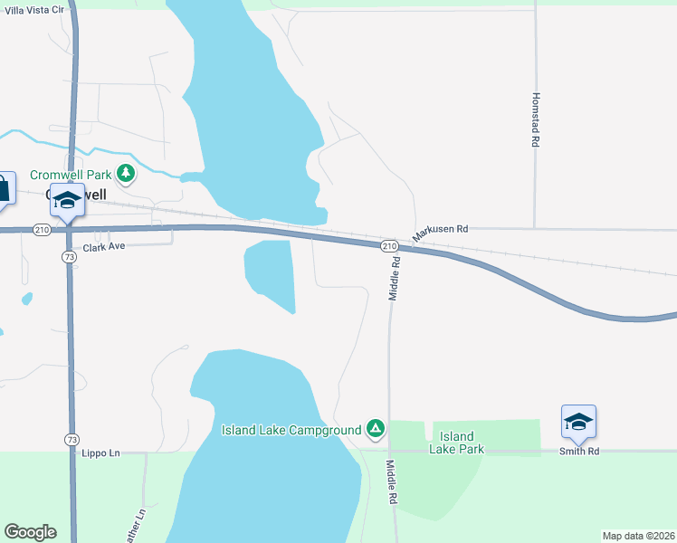 map of restaurants, bars, coffee shops, grocery stores, and more near 5488 East Highway 210 in Cromwell