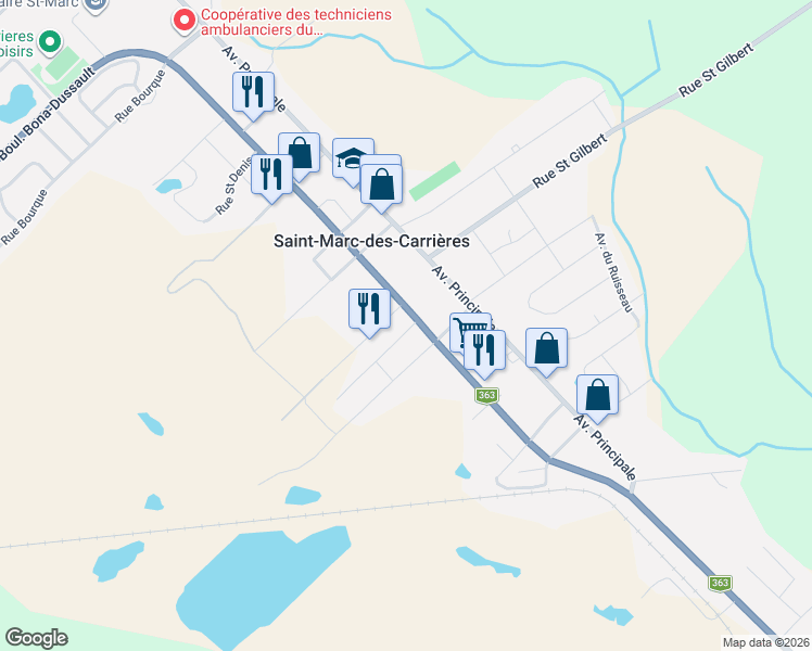 map of restaurants, bars, coffee shops, grocery stores, and more near 915 Boulevard Bona-Dussault in Saint-Marc-des-Carrières