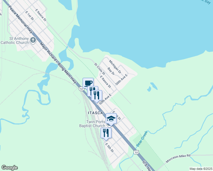 map of restaurants, bars, coffee shops, grocery stores, and more near 4928 East Itasca Street in Superior