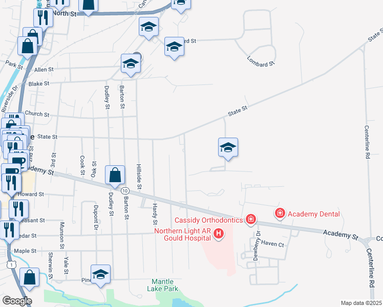 map of restaurants, bars, coffee shops, grocery stores, and more near 53 Fleetwood Street in Presque Isle