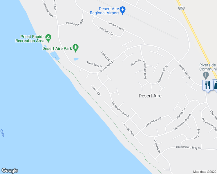 map of restaurants, bars, coffee shops, grocery stores, and more near 117 Edgewater Way Southwest in Mattawa
