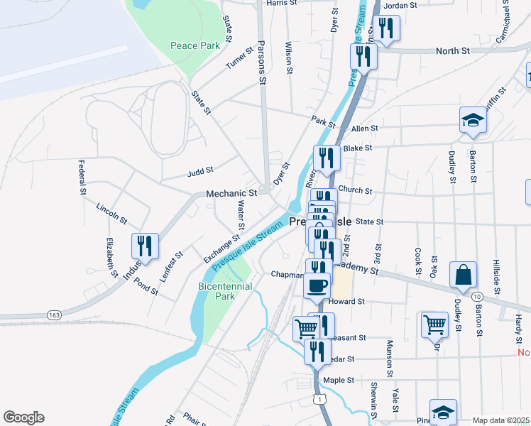 map of restaurants, bars, coffee shops, grocery stores, and more near 7 Exchange Street in Presque Isle