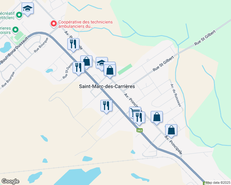 map of restaurants, bars, coffee shops, grocery stores, and more near 1017 Avenue Principale in Saint-Marc-des-Carrières