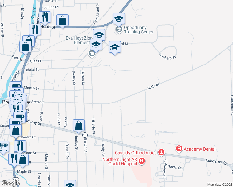 map of restaurants, bars, coffee shops, grocery stores, and more near 319 State Street in Presque Isle