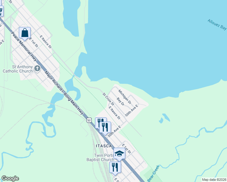 map of restaurants, bars, coffee shops, grocery stores, and more near 4902 Michigan Drive in Superior
