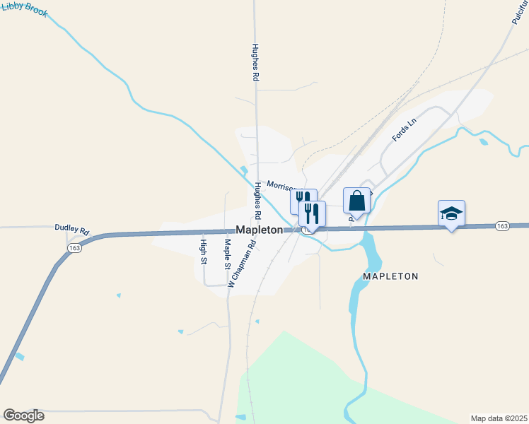 map of restaurants, bars, coffee shops, grocery stores, and more near 17 Hughes Road in Mapleton