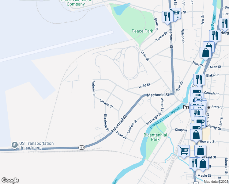 map of restaurants, bars, coffee shops, grocery stores, and more near 91 Mechanic Street in Presque Isle