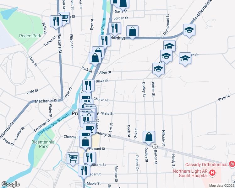 map of restaurants, bars, coffee shops, grocery stores, and more near 15 3rd Street in Presque Isle