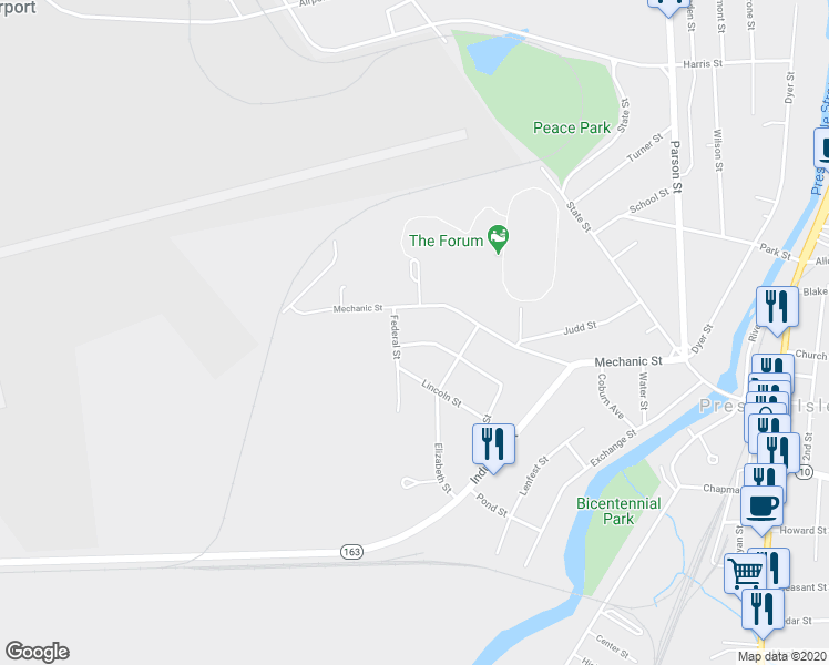 map of restaurants, bars, coffee shops, grocery stores, and more near 70 Ward Street in Presque Isle