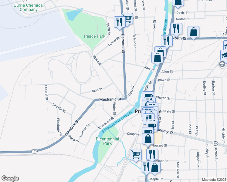 map of restaurants, bars, coffee shops, grocery stores, and more near 60 State Street in Presque Isle