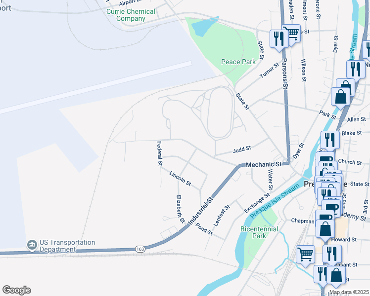 map of restaurants, bars, coffee shops, grocery stores, and more near 91 Mechanic Street in Presque Isle