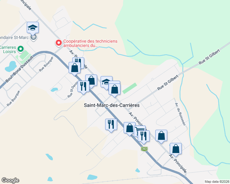 map of restaurants, bars, coffee shops, grocery stores, and more near Rue du Moulin in Saint-Marc-des-Carrières