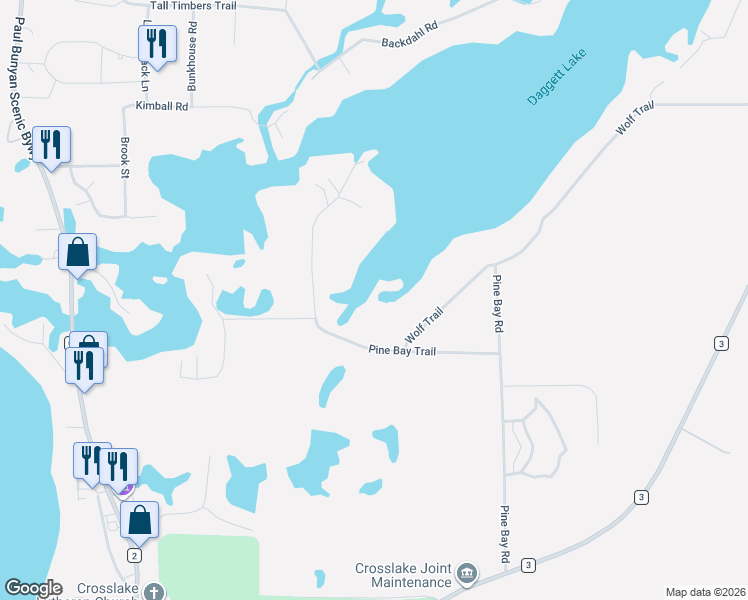 map of restaurants, bars, coffee shops, grocery stores, and more near 14508 Pine Bay Trail in Crosslake