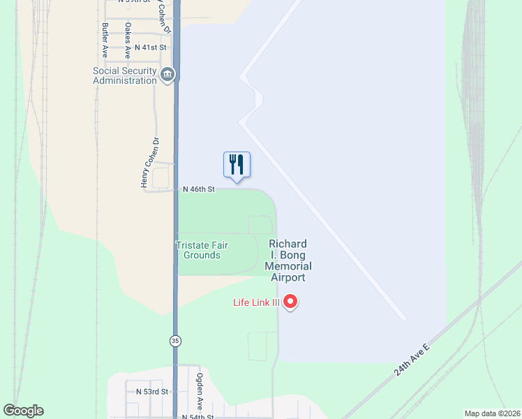 map of restaurants, bars, coffee shops, grocery stores, and more near 1416 North 46th Street in Superior