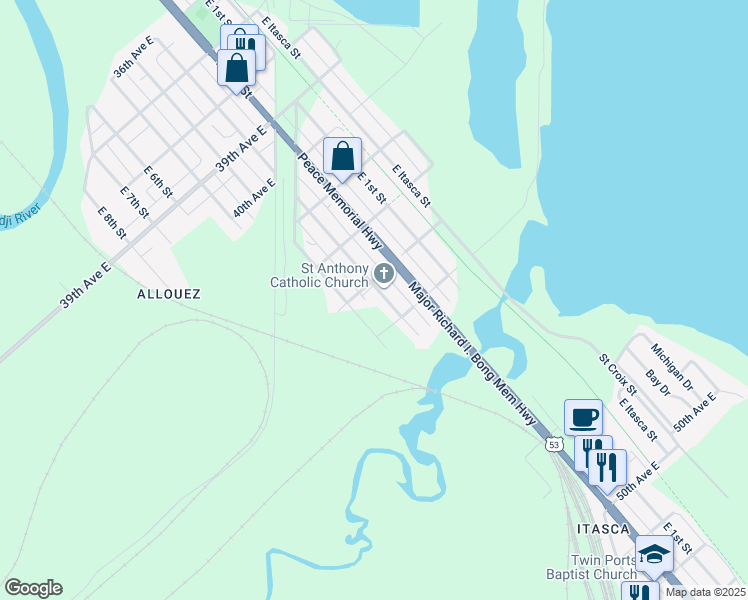 map of restaurants, bars, coffee shops, grocery stores, and more near 4227 East 3rd Street in Superior