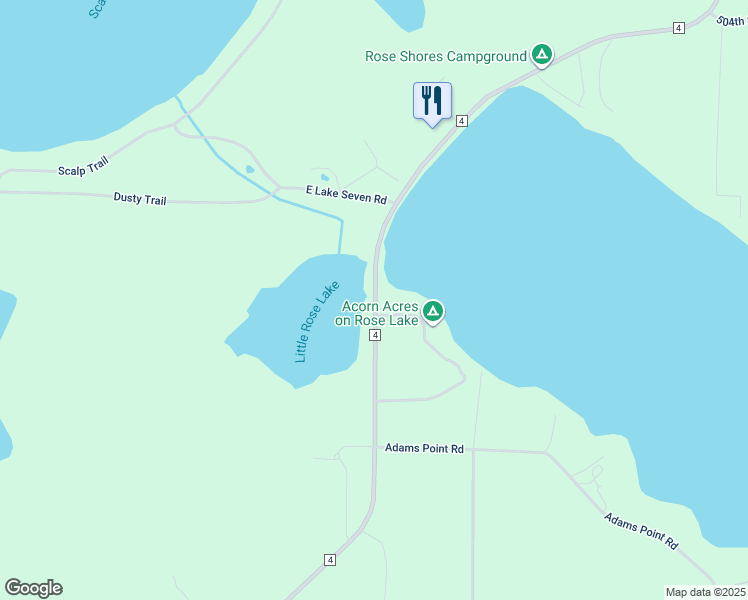 map of restaurants, bars, coffee shops, grocery stores, and more near 34568 County Highway 4 in Frazee