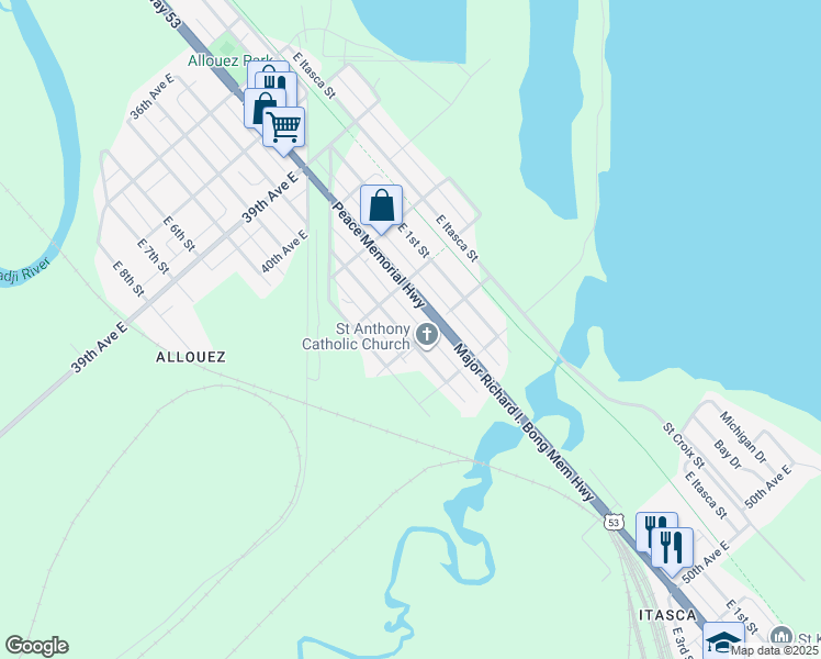 map of restaurants, bars, coffee shops, grocery stores, and more near 4227 East 3rd Street in Superior