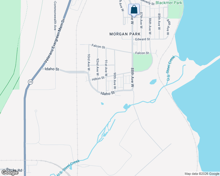 map of restaurants, bars, coffee shops, grocery stores, and more near 1452 91st Avenue West in Duluth