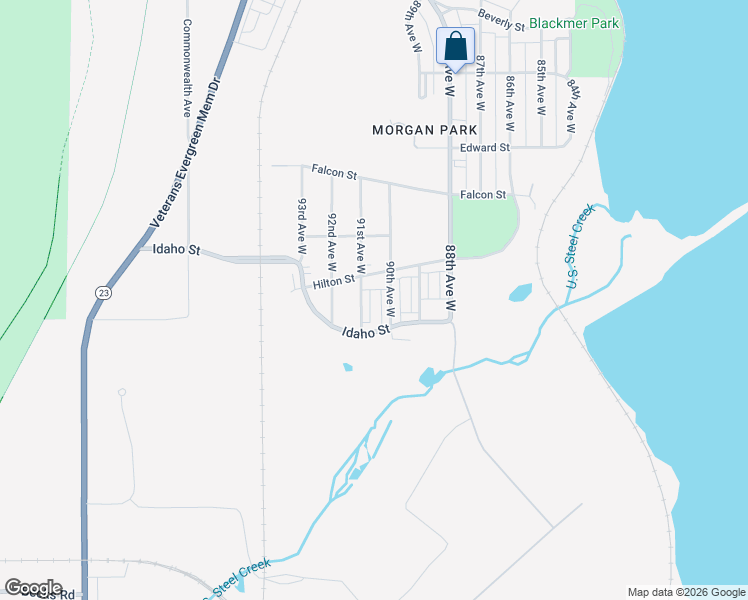 map of restaurants, bars, coffee shops, grocery stores, and more near 1432 91st Avenue West in Duluth