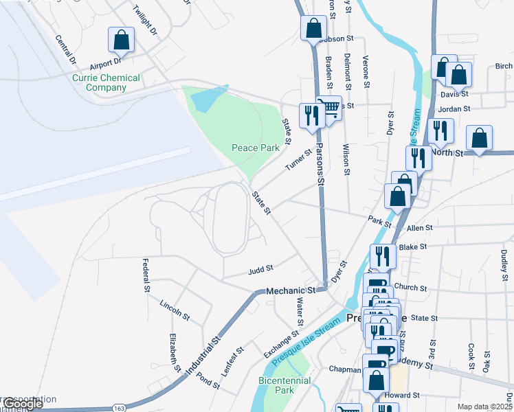 map of restaurants, bars, coffee shops, grocery stores, and more near 20 State Street in Presque Isle