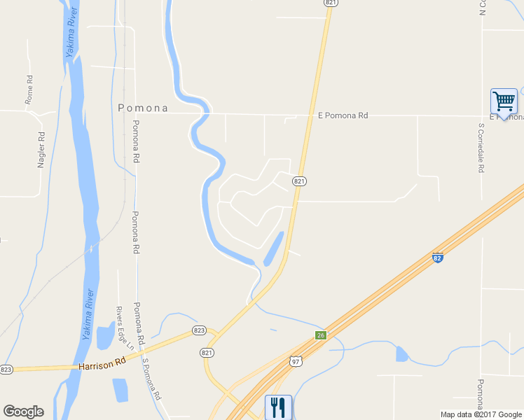 map of restaurants, bars, coffee shops, grocery stores, and more near 710 State Highway 821 in Yakima