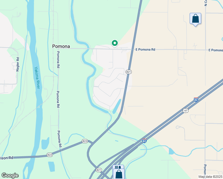 map of restaurants, bars, coffee shops, grocery stores, and more near 710 State Highway 821 in Yakima