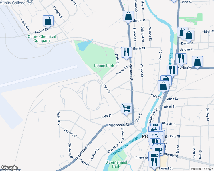 map of restaurants, bars, coffee shops, grocery stores, and more near 20 State Street in Presque Isle