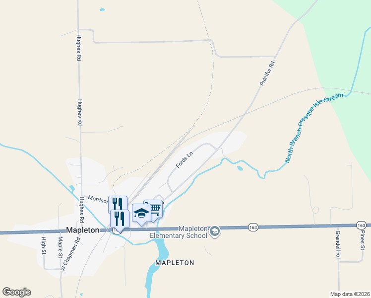 map of restaurants, bars, coffee shops, grocery stores, and more near 43 Fords Lane in Mapleton